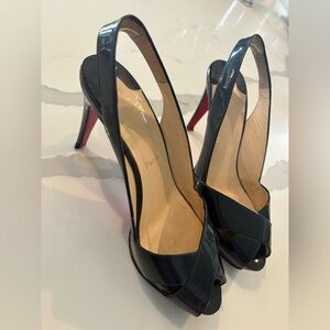 Christian Louboutin Patent Leather CutOut Accent Slingback Sandals